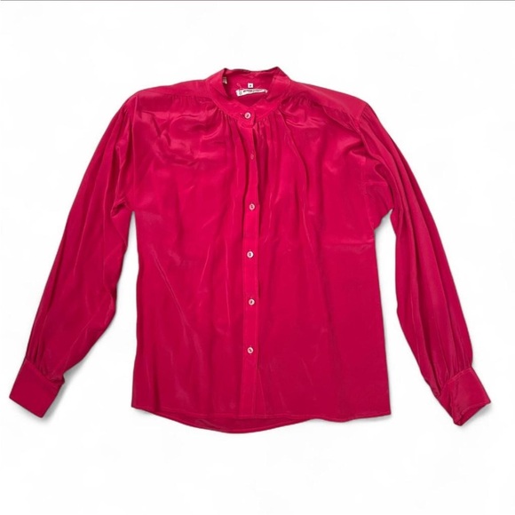 Saint Laurent Tops - Saint Laurent Rive Gauche Hot Pink Silk vintage button up blouse Size 2 Feminine